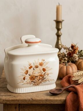 Vintage Japan Ceramic Napkin Holder 70s Autumnal Floral Scalloped Retro Boho